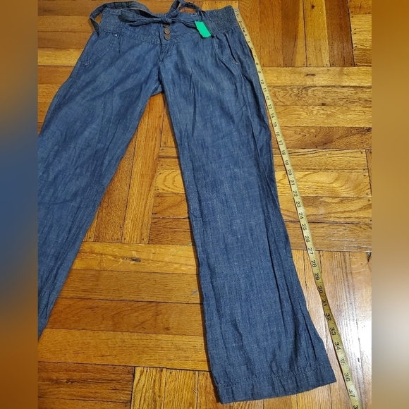 Style H Jeans Women Relaxed Fit Drawstring Linen Blend Denim Dark Wash Size Med - Picture 12 of 13